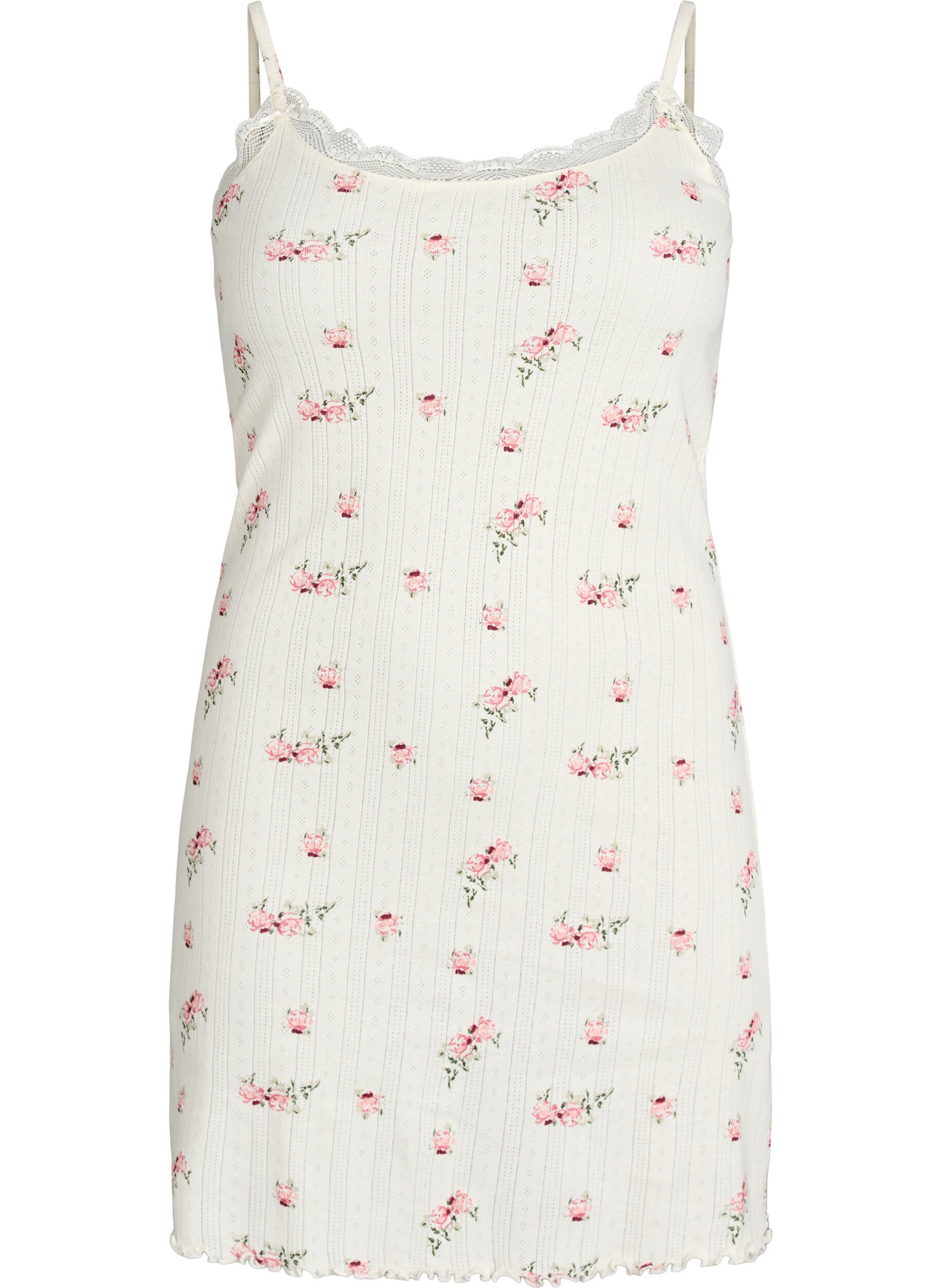 ZizziNachthemd mit d&uuml;nnen Tr&auml;gern und Strukturmuster, Vanille, Packshot image number 0