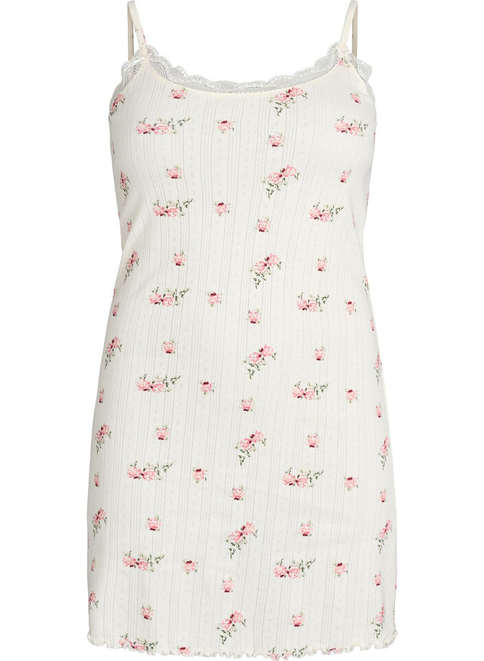 Nachthemd mit d&uuml;nnen Tr&auml;gern und Strukturmuster, Vanille, Packshot image number 0