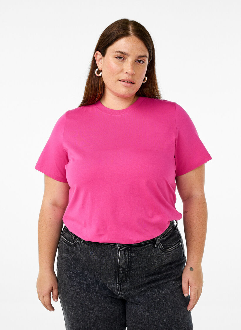 Basic-T-Shirt aus Baumwolle mit Rundhalsausschnitt, Rot, Model image number 0