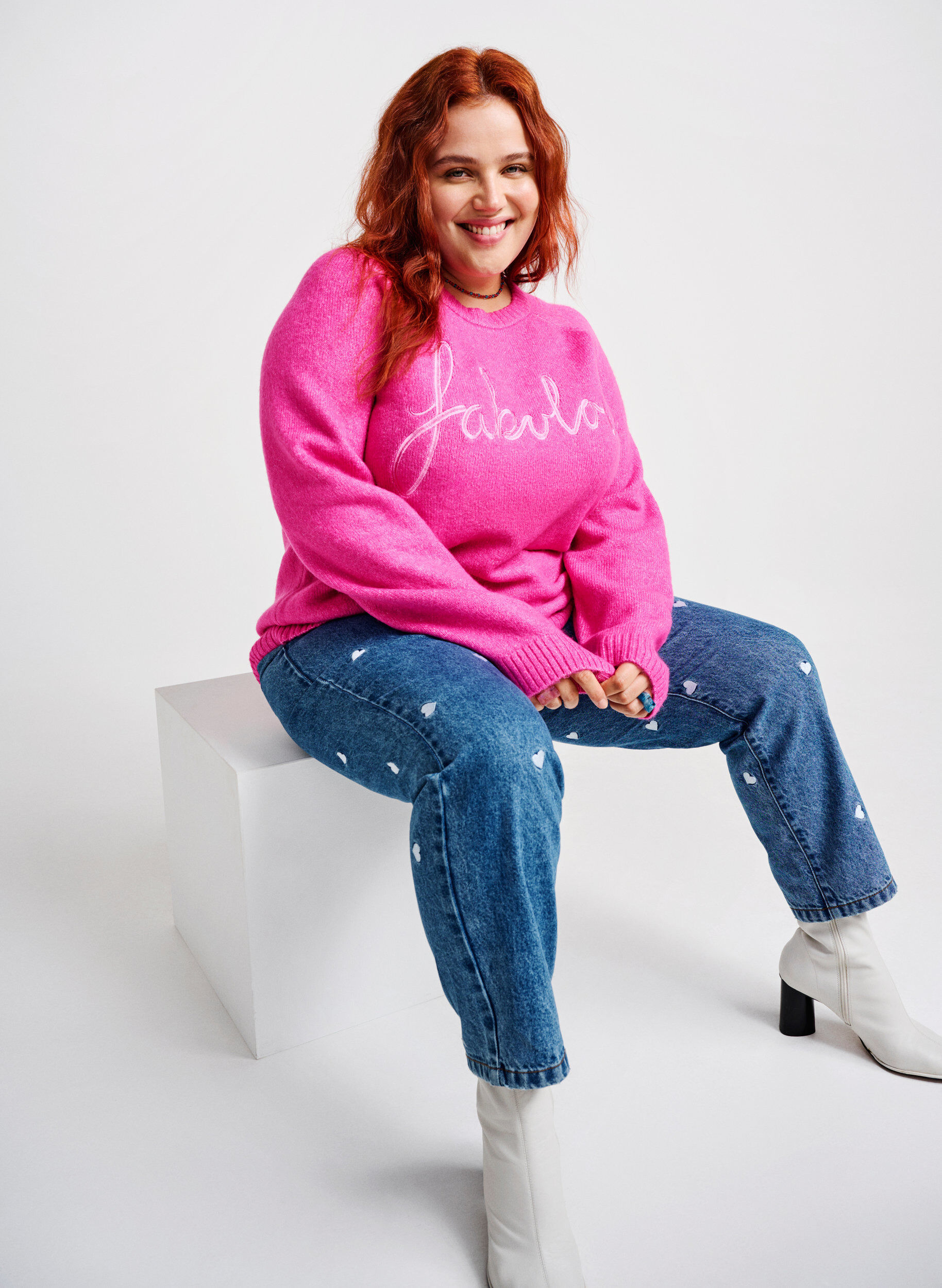 ZizziStrickpullover mit aufgesticktem Text, Raspberry Rose, Image image number 0