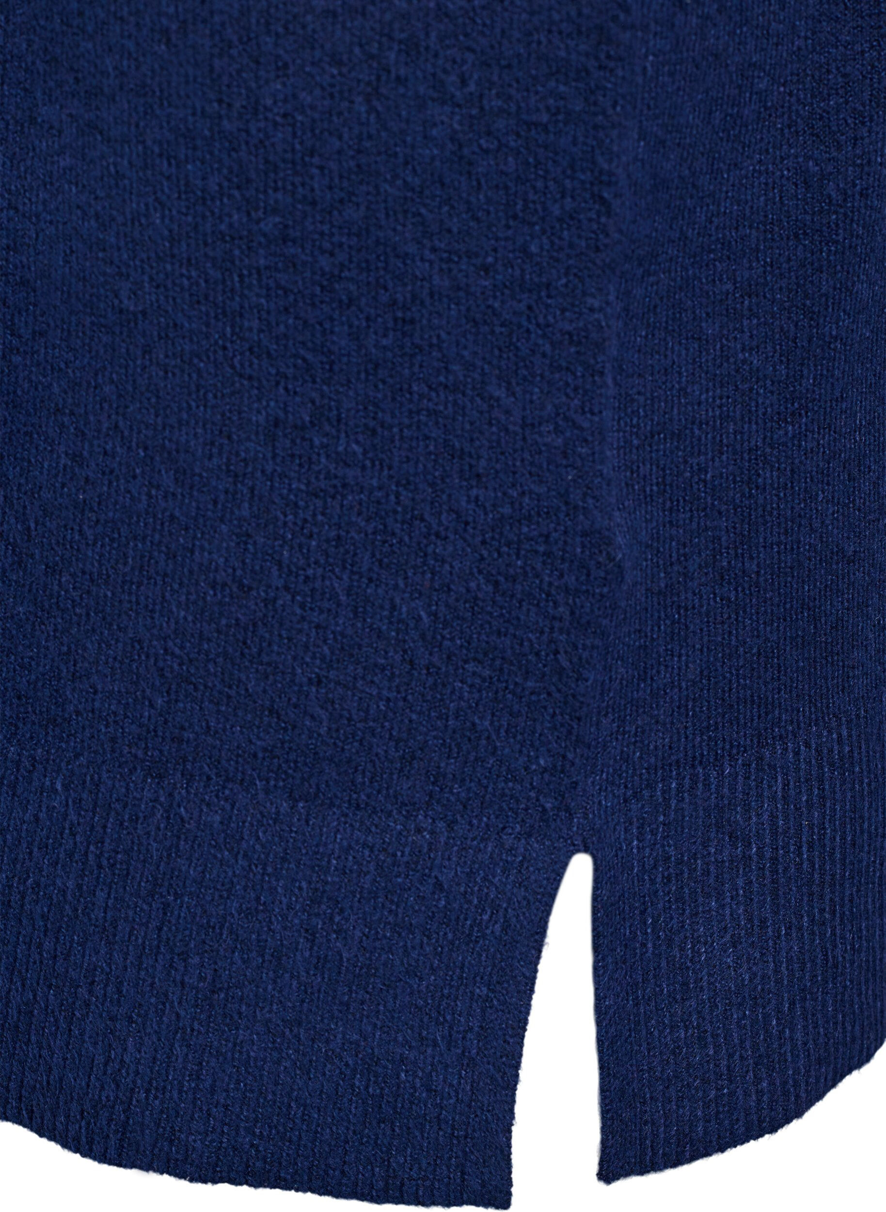 ZizziGestricktes Minikleid mit gewelltem Saum und Schlitzen, Blau, Packshot image number 3