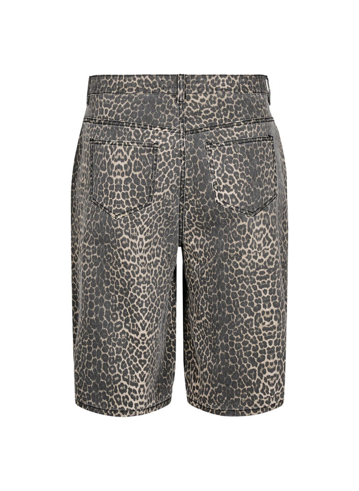 Bermuda Shorts aus Denim mit Leopardenmuster, Braun, Packshot image number 1