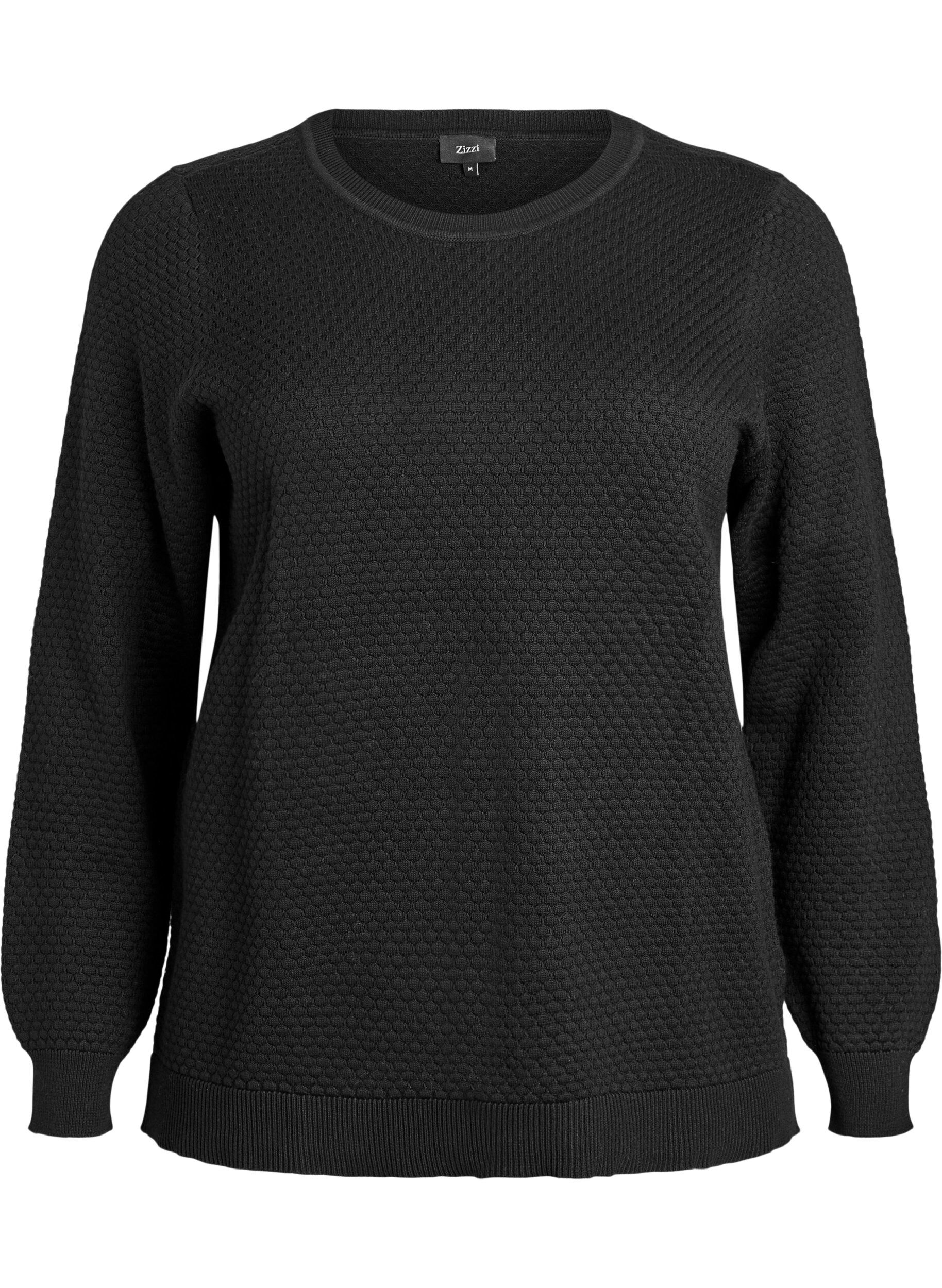 ZizziStrickbluse aus Baumwolle mit Strukturmuster, Schwarz, Packshot image number 0