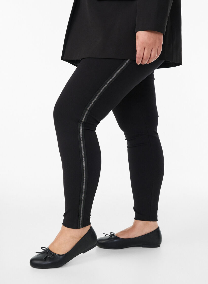 Leggings mit Glitzerstreifen und Schlitzen, Schwarz, Model image number 0