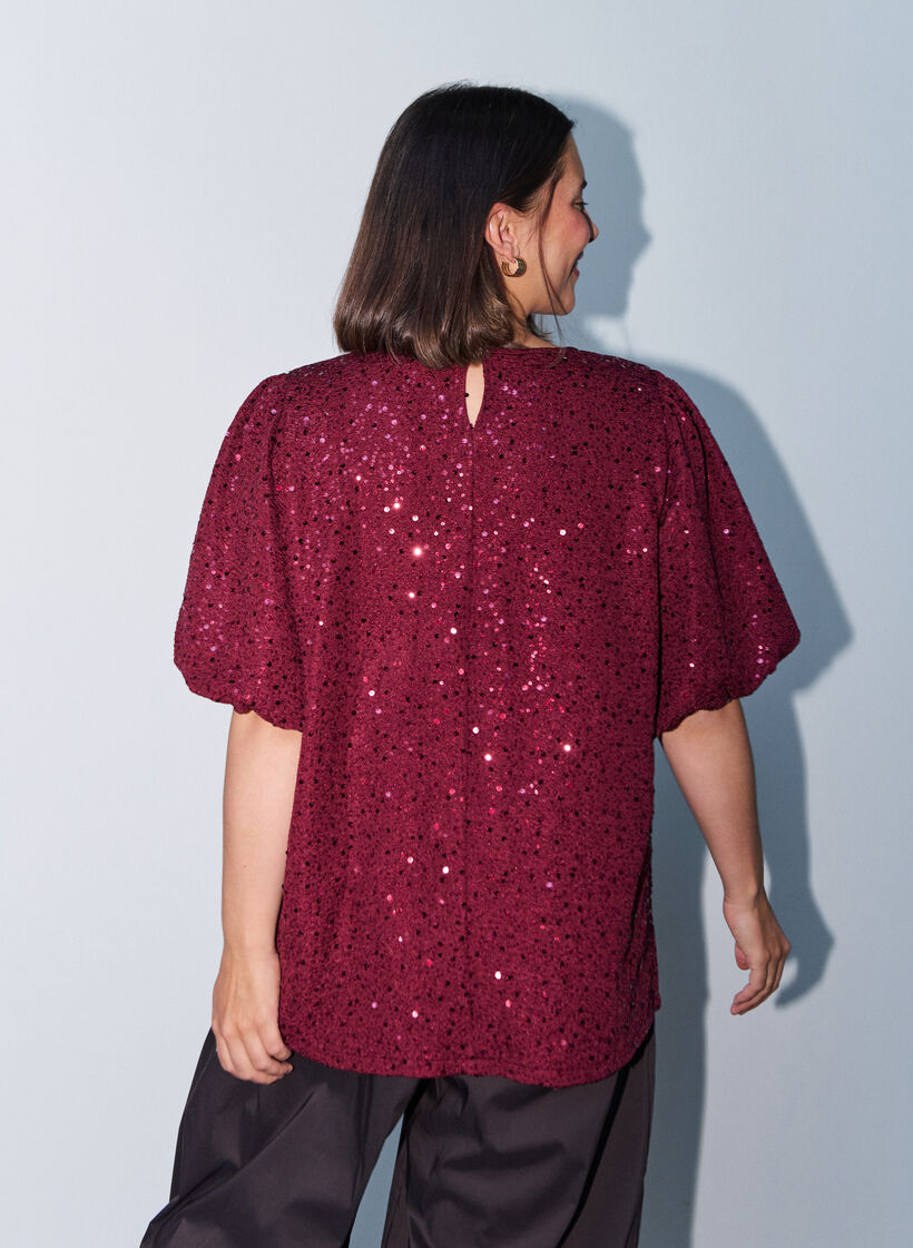 Paillettenbluse mit Ballon&auml;rmeln, Rot, Model image number 2