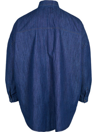 Oversize Denim-Hemdbluse mit Taschen, Dark blue denim, Packshot image number 1