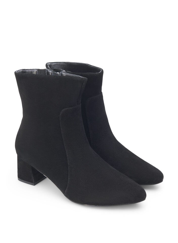 Extra-Weite - Knöchenstiefel aus Wildleder mit Absatz, Black, Packshot image number 1