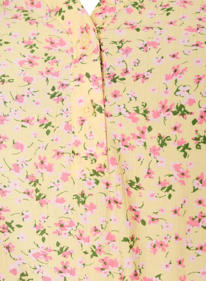 Gebl&uuml;mte Bluse aus Viskose mit kurzen &Auml;rmeln und R&uuml;schenkragen, Gelb, Packshot image number 2