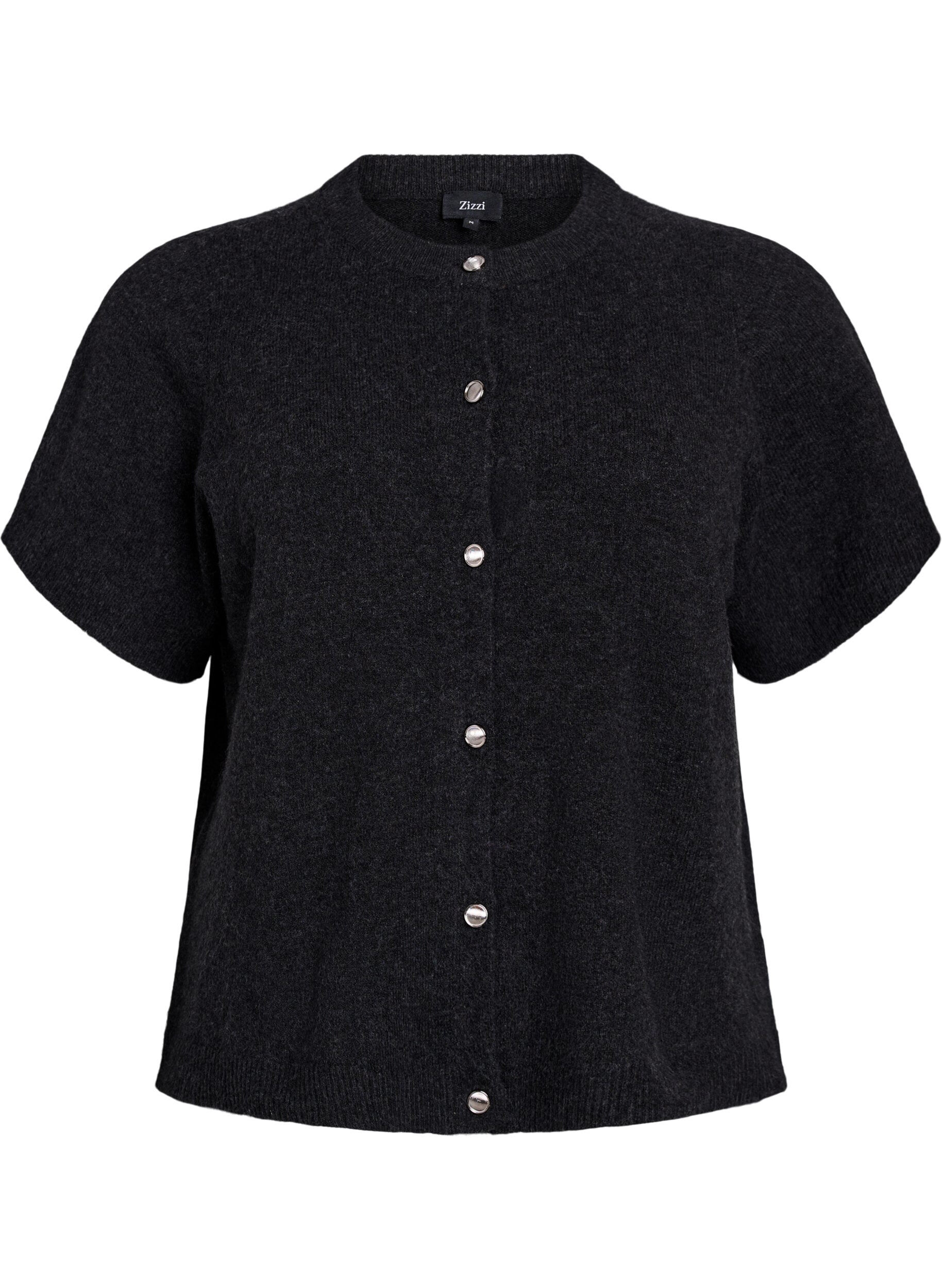 ZizziStrickjacke mit kurzen &Auml;rmeln, Grau, Packshot image number 0