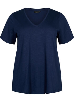 Kurzärmliges Basic-T-Shirt mit V-Ausschnitt, Navy Blazer, Packshot image number 0