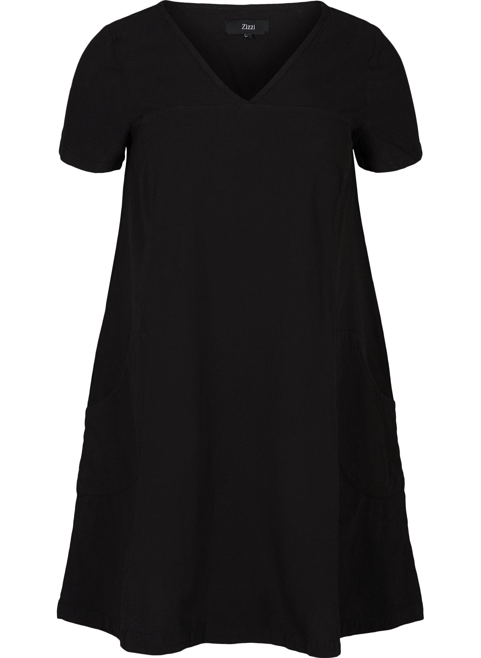 ZizziKurzarm Kleid aus Baumwolle, Schwarz, Packshot image number 0