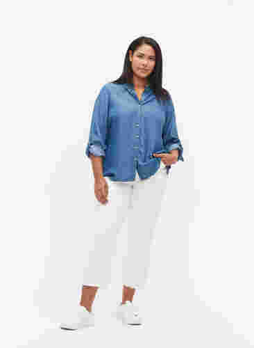 Hemd mit 3/4 Ärmeln und Rundhalsausschnitt, Medium Blue Denim, Model image number 2