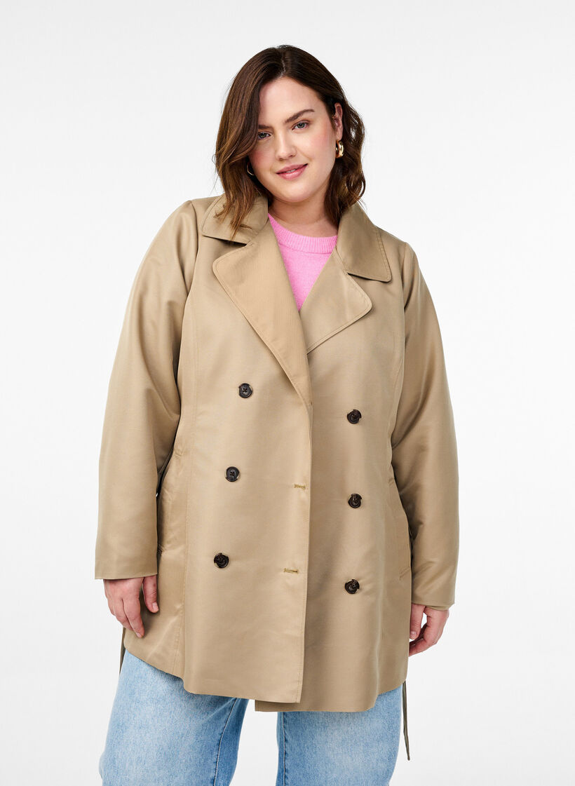 Kurzer Trenchcoat mit Gürtel, Beige, Model image number 0