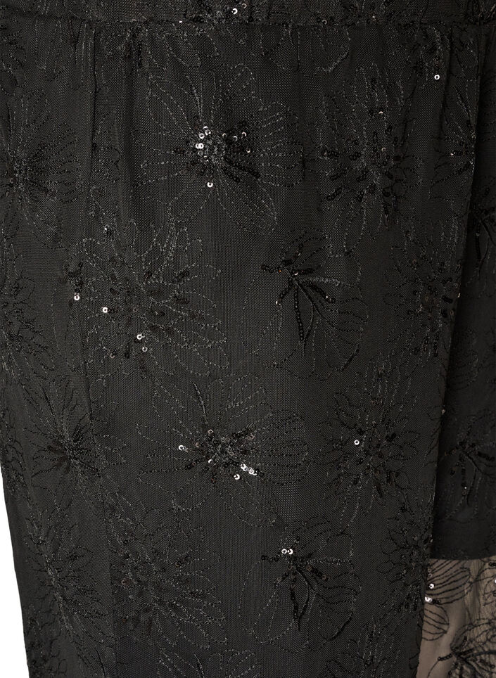 Hose aus Mesh mit floraler Stickerei und Pailletten, Schwarz, Packshot image number 2