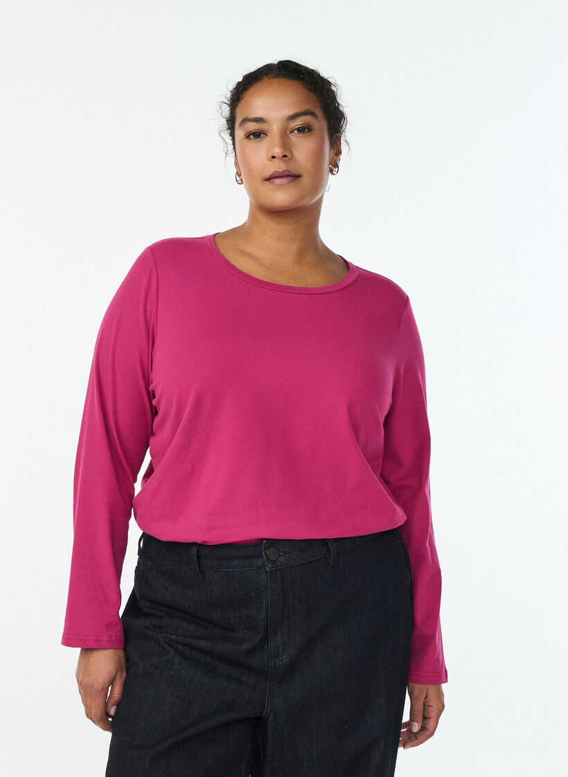 Basic Top aus Jersey mit langen Ärmeln, Pink, Model image number 0