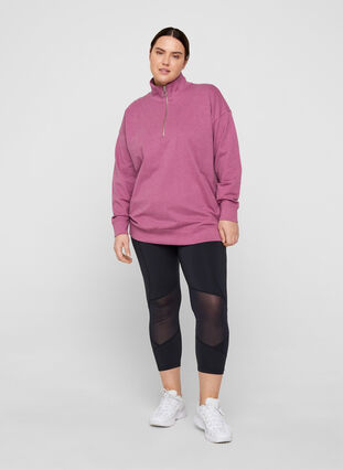 Meliertes Sweatshirt mit Reißverschluss, Grape Nectar Melange, Model image number 1
