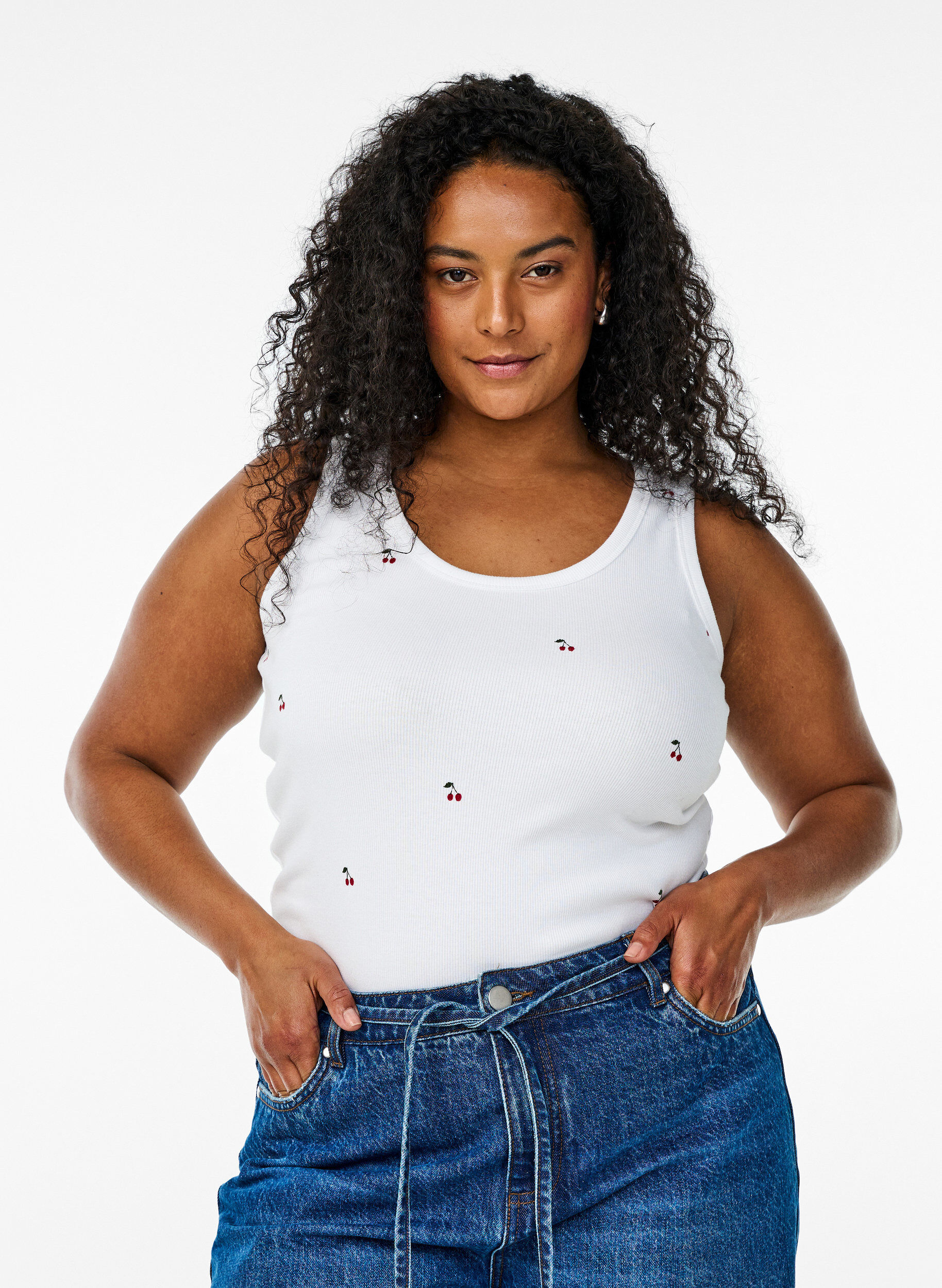 ZizziTailleiertes Top mit Motiv, Wei&szlig;, Model image number 0