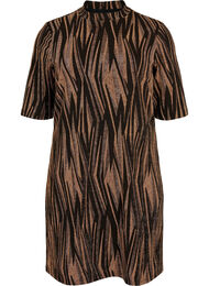 Gemustertes Kleid mit Glitzer und kurzen Ärmeln, Black w. Copper, Packshot