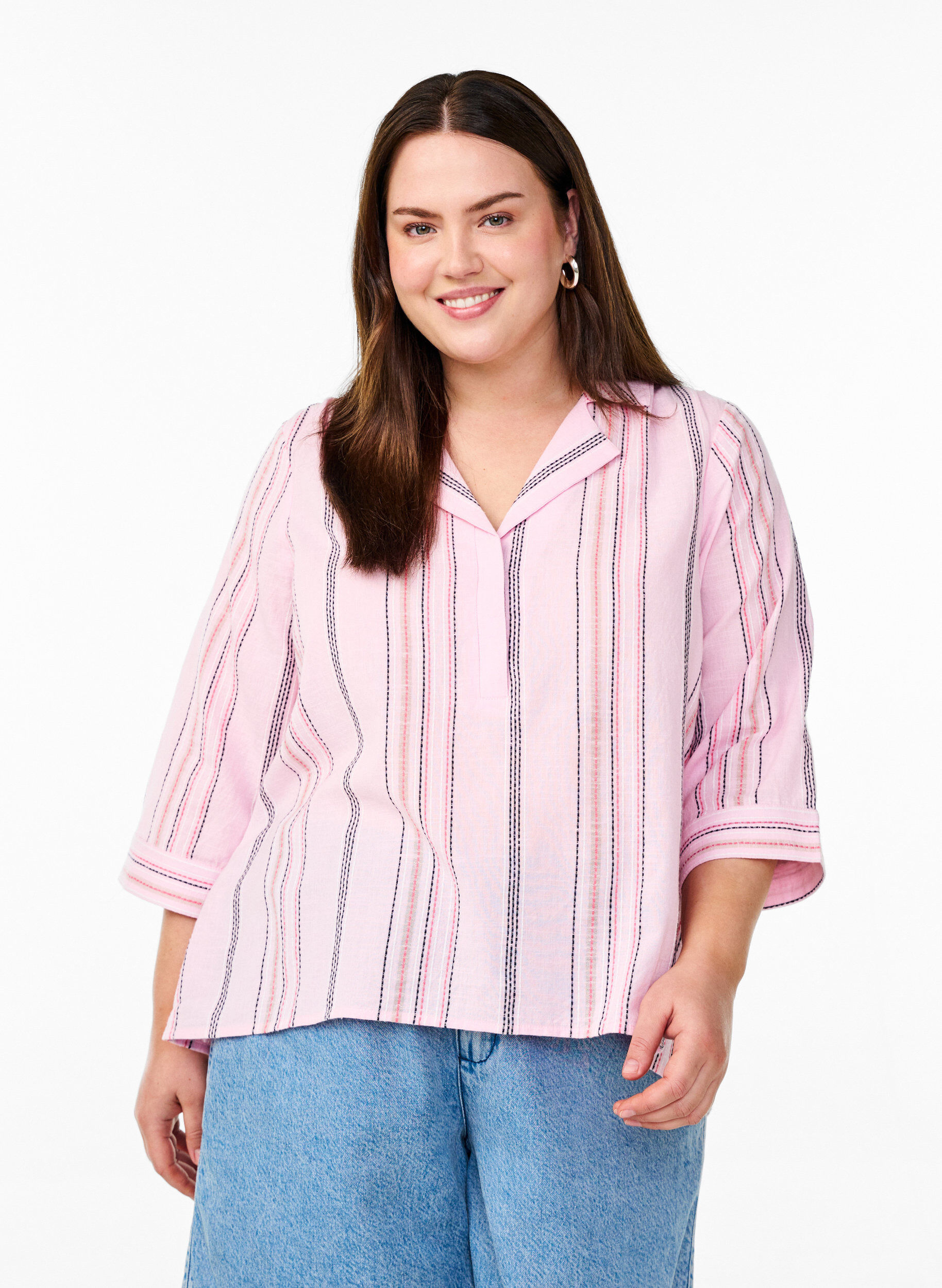Bluse mit Kragen und 3/4-&Auml;rmeln, Rot, Model