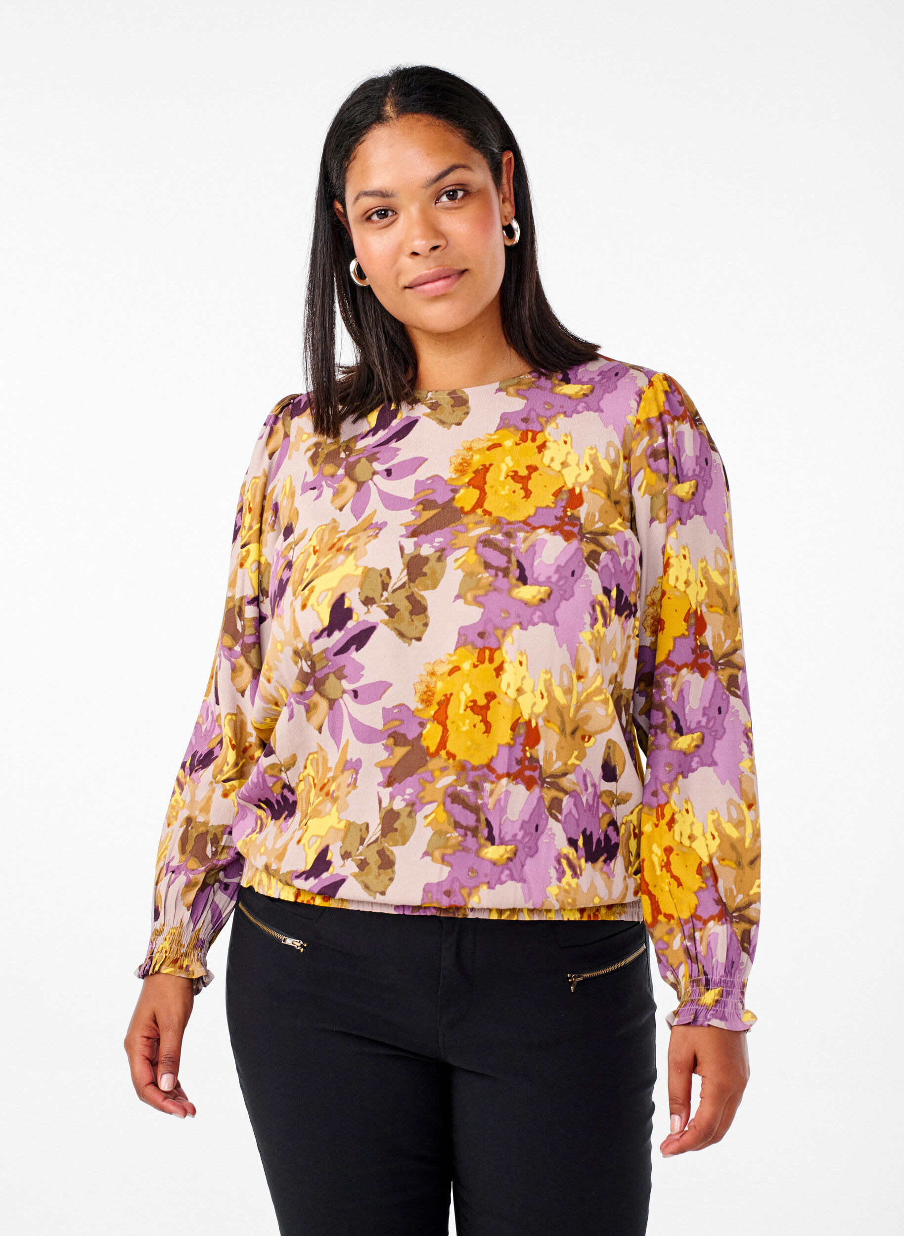 ZizziK&uuml;nstlerbluse mit Blumenmuster, Purple Flower, Model image number 0