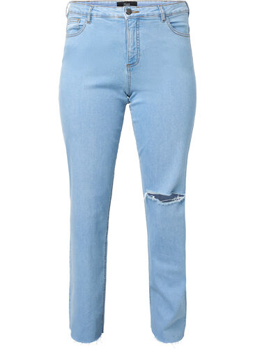 Hochtaillierte Gemma Jeans mit Loch am Knie, Ex Lgt Blue, Packshot image number 0