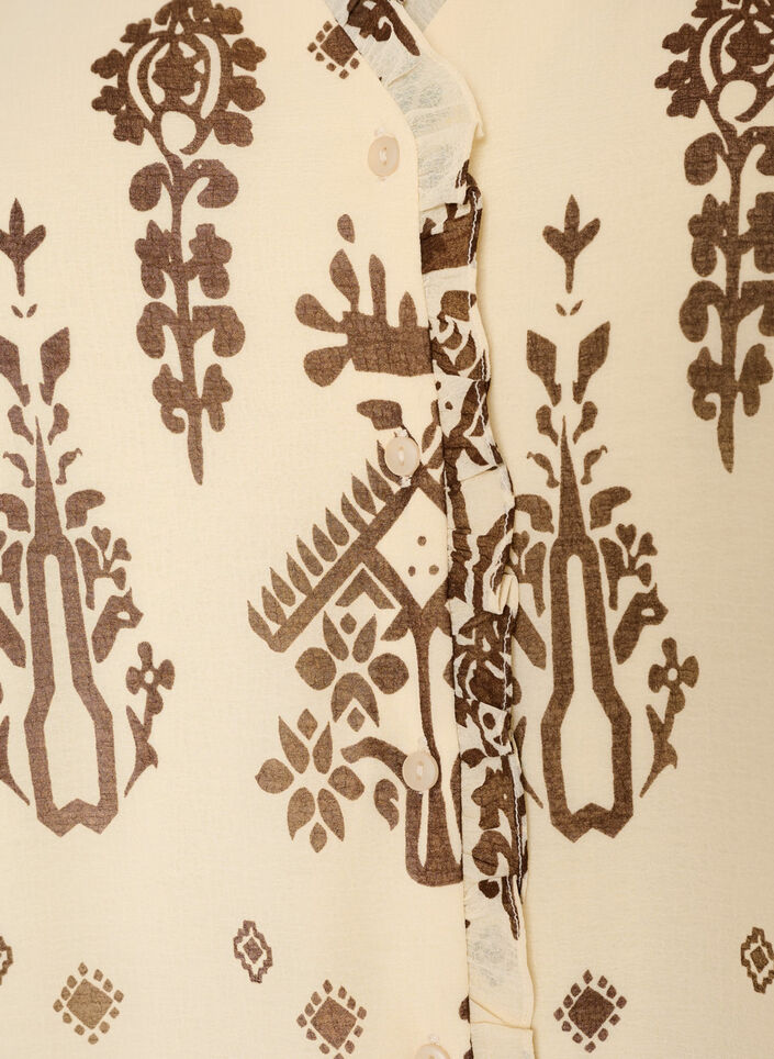 Kleid mit Ornament-Print und R&uuml;schenkragen, Beige, Packshot image number 2