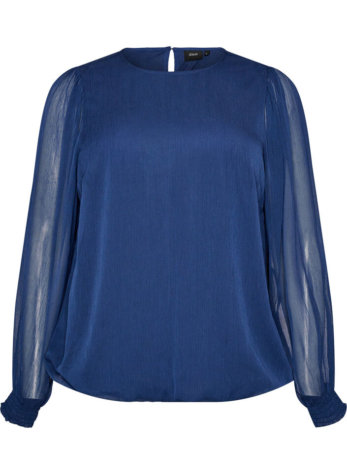 Bluse aus Chiffon mit transparenten &Auml;rmeln, Blau, Packshot image number 0