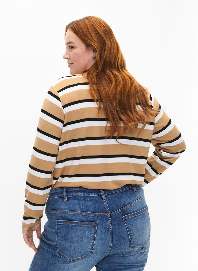Gestreifte Bluse mit langen &Auml;rmeln, Schwarz, Model image number 2