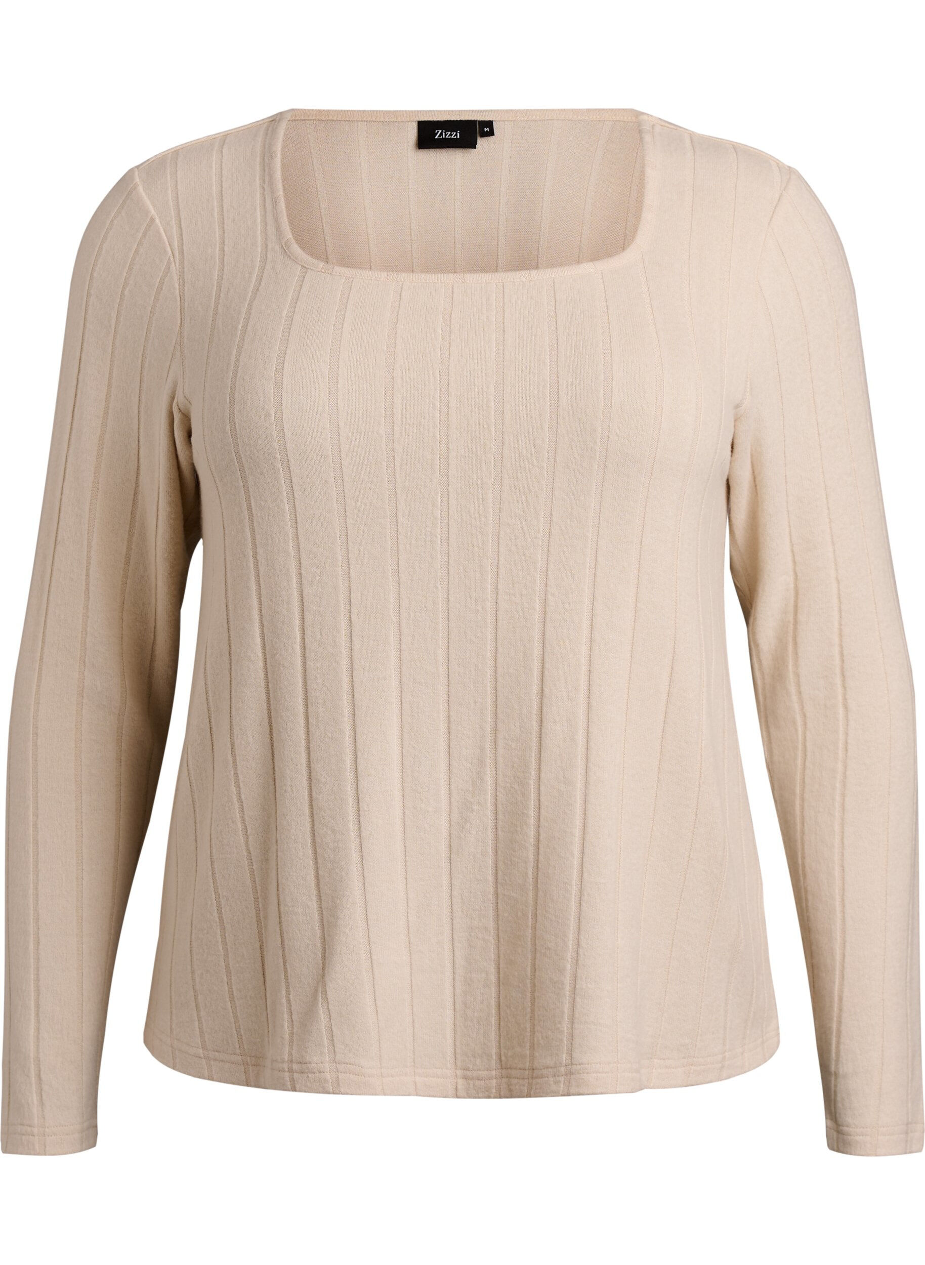 ZizziBluse aus Jersey mit eckigem Ausschnitt und Rippstruktur, Beige, Packshot image number 0