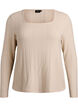 Bluse aus Jersey mit eckigem Ausschnitt und Rippstruktur, Beige, Packshot image number 0