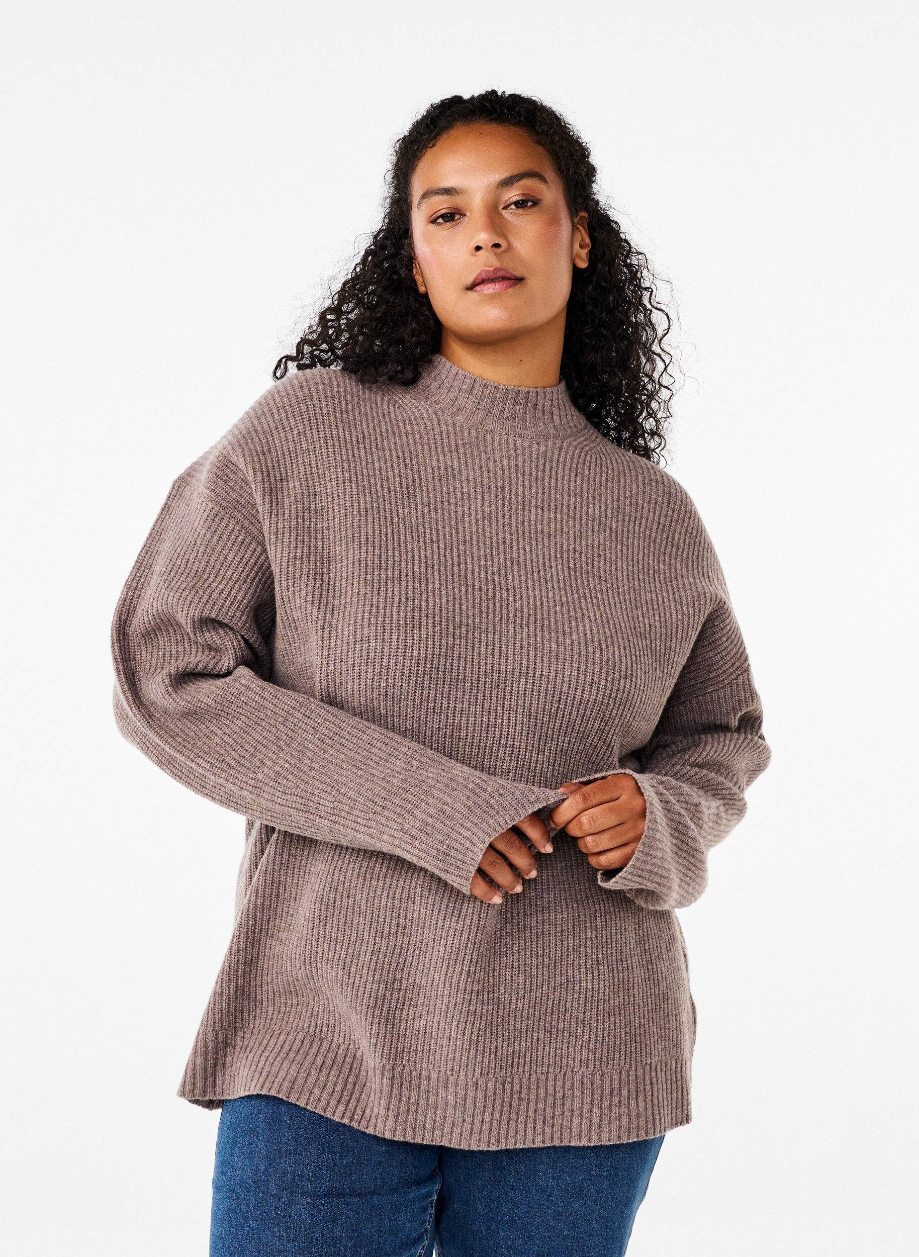 ZizziLockerer Strickpullover aus Merinowolle, Desert Taupe Mel., Model image number 0