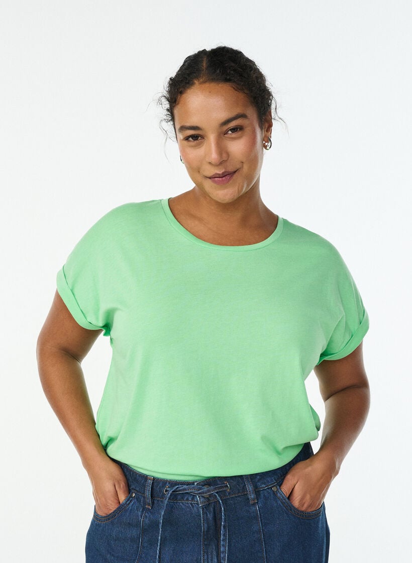 Kurz&auml;rmliges T-Shirt aus einer Baumwollmischung, Gr&uuml;n, Model image number 0
