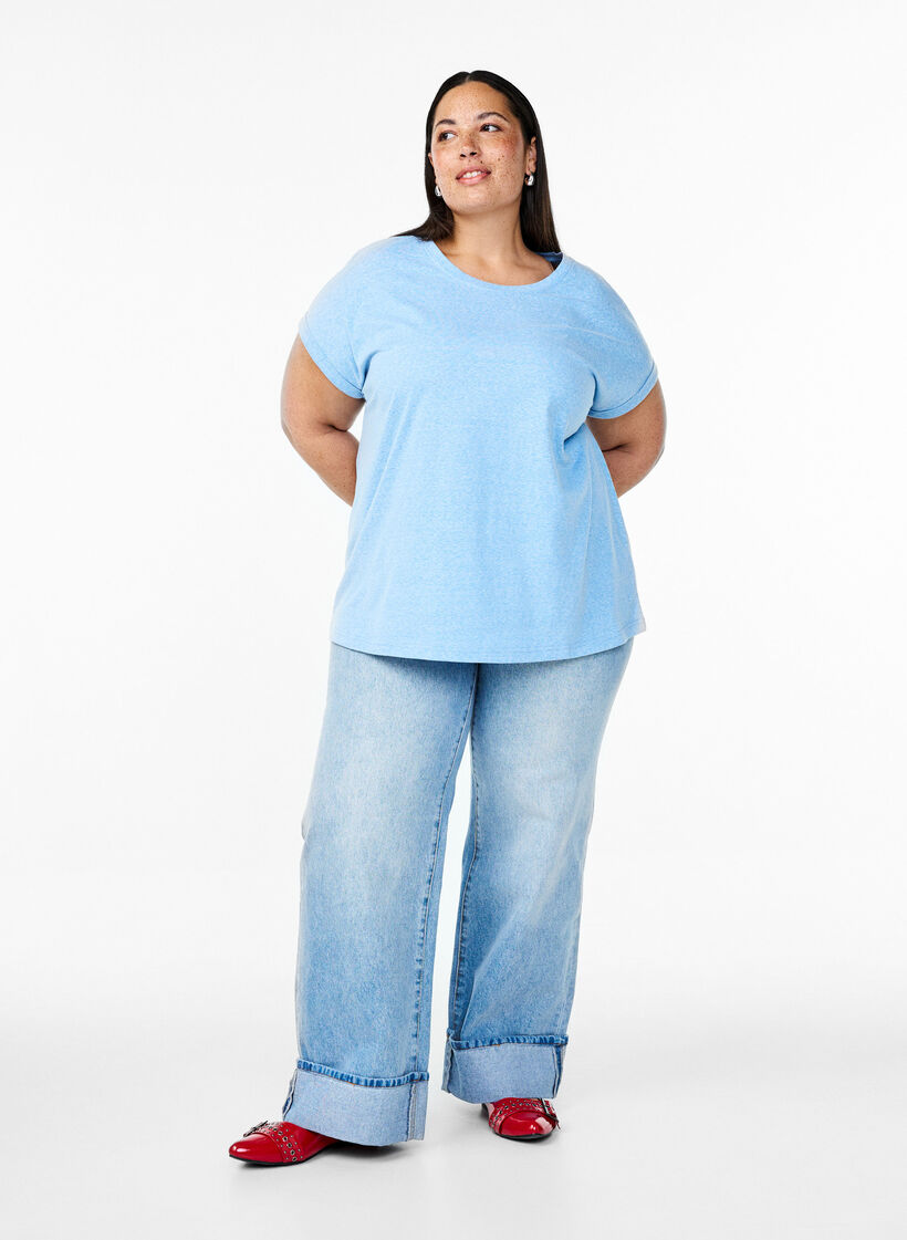 Melange T-Shirt mit kurzen &Auml;rmeln, Blau, Model image number 1