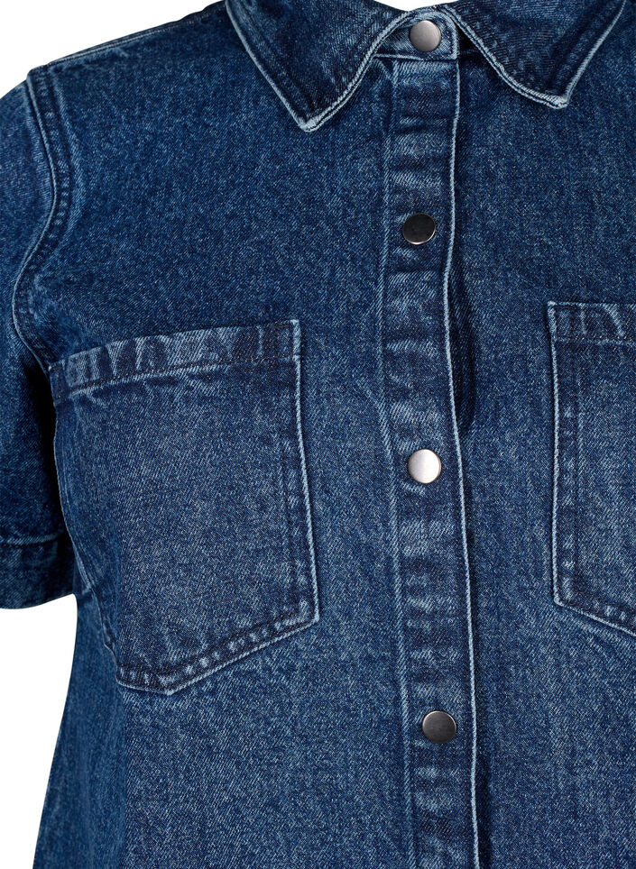 Langes Denim-Shirt mit kurzen Ärmeln, Blue Denim, Packshot image number 2