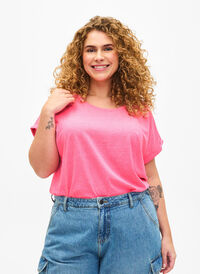 Neonfarbenes T-Shirt aus Baumwolle, Neon pink, Model