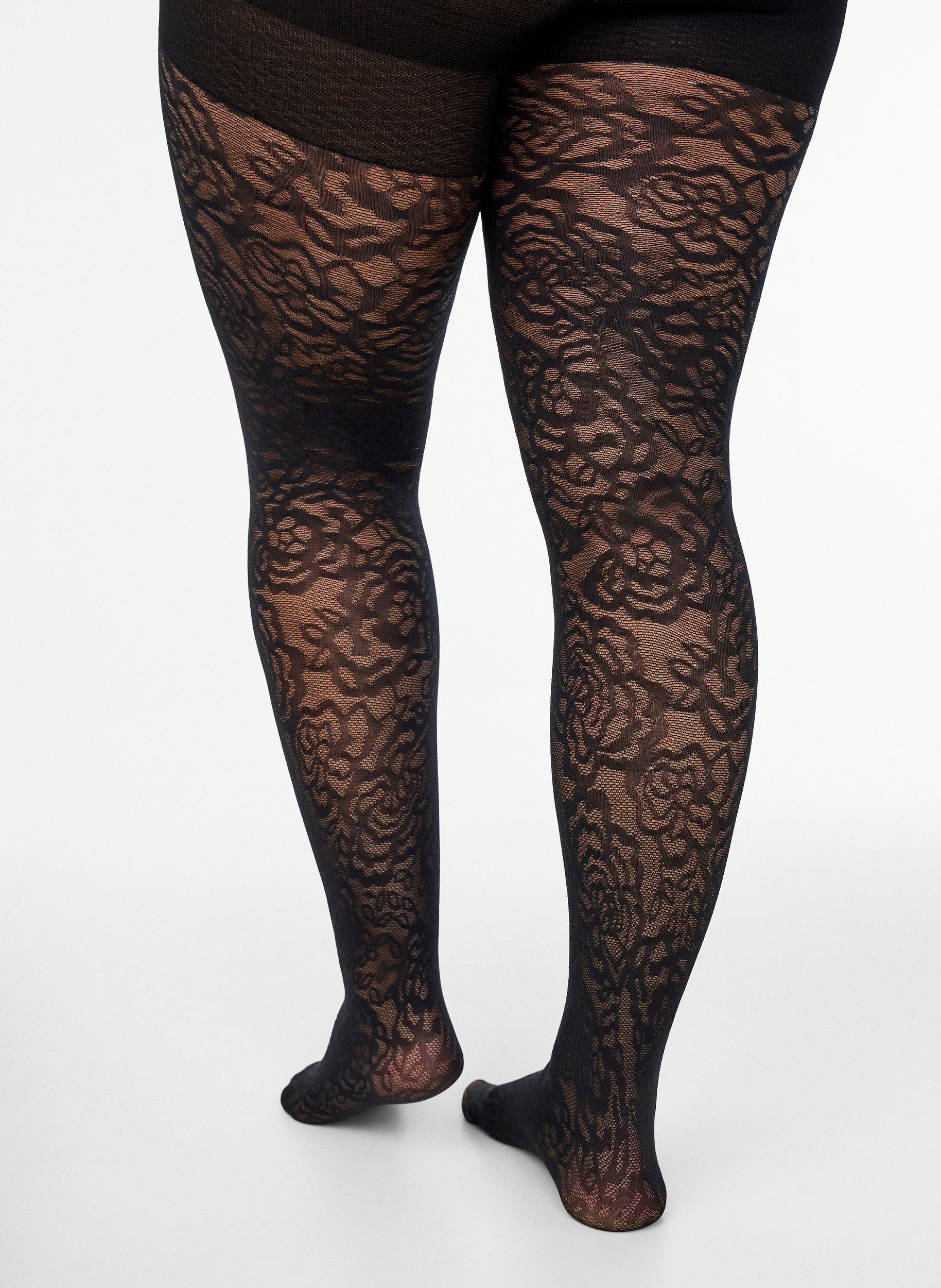 Zizzi70 den Push-up-Strumpfhose mit Rosenmuster, Schwarz, Packshot image number 2