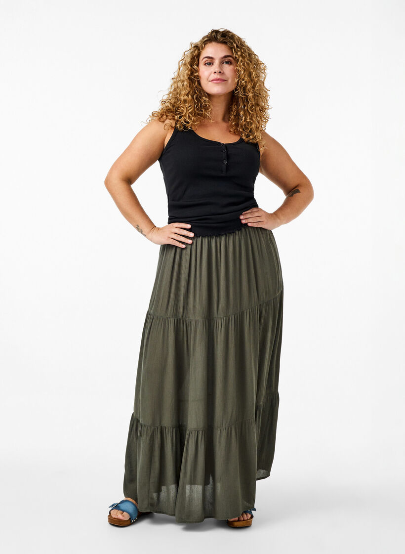 Geripptes Tanktop mit Knöpfen, Black, Model image number 1