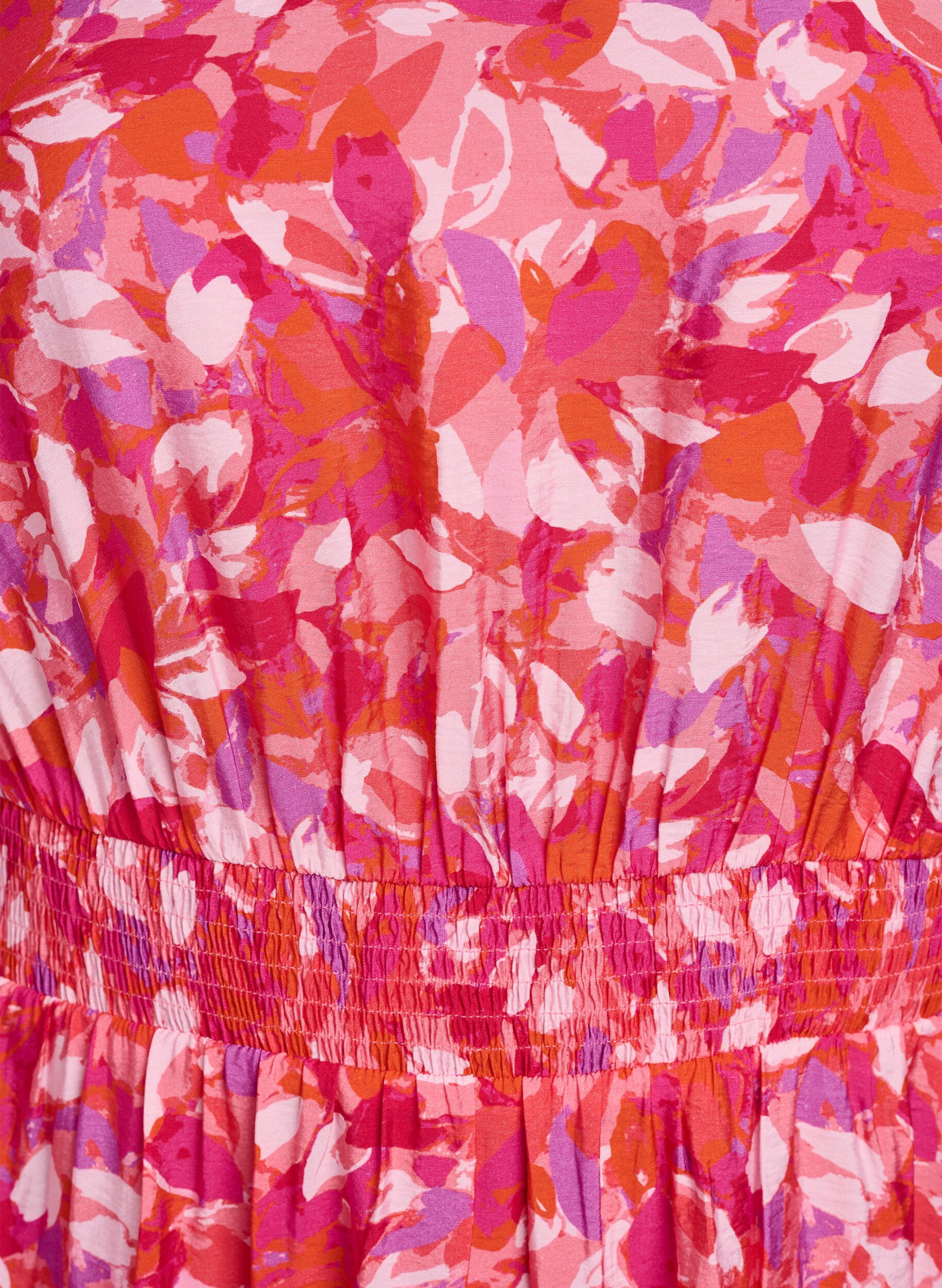 ZizziMidikleid mit buntem Bl&auml;ttermuster, Pink, Packshot image number 2