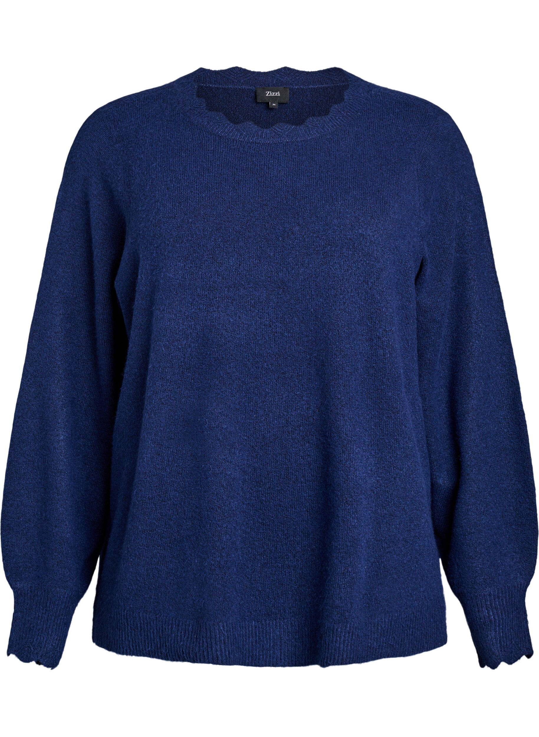ZizziStrickbluse mit Wellenkante, Blau, Packshot image number 0