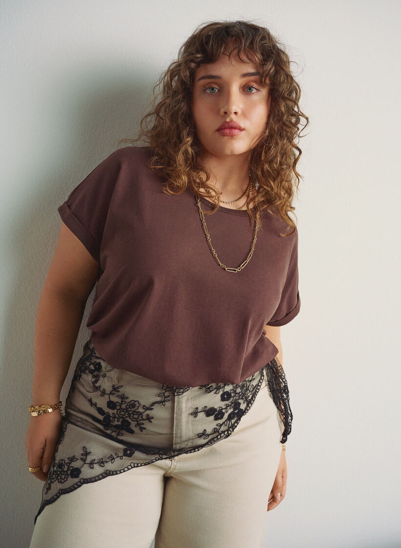 Kurz&auml;rmeliges T-Shirt aus Baumwollmischgewebe, Braun, Image image number 0