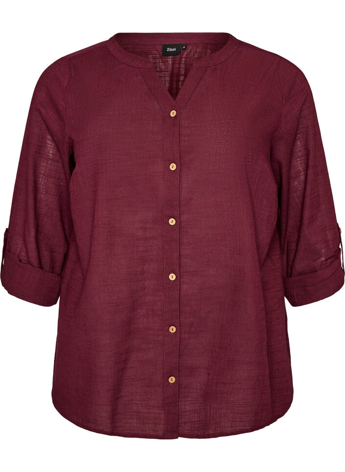 Baumwollbluse mit V-Ausschnitt, Rot, Packshot image number 0