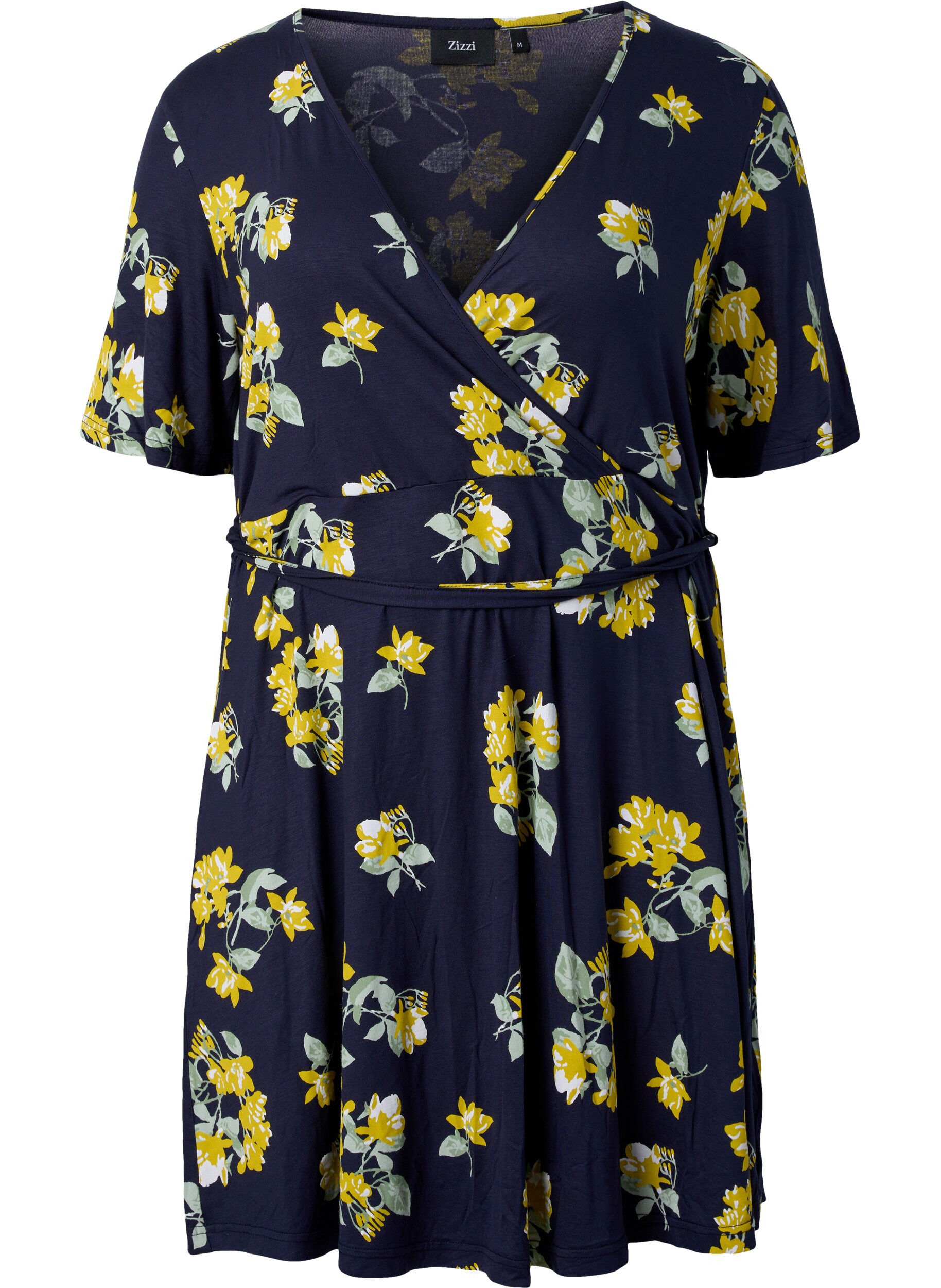 ZizziWickelkleid aus Viskose mit kurzen &Auml;rmeln, Night Sky AOP Flower, Packshot image number 0