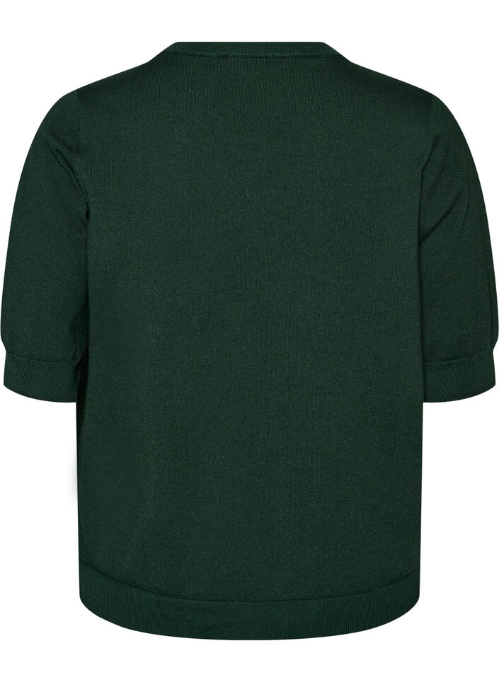 Fein gestrickte Bluse mit kurzen &Auml;rmeln, Gr&uuml;n, Packshot image number 1