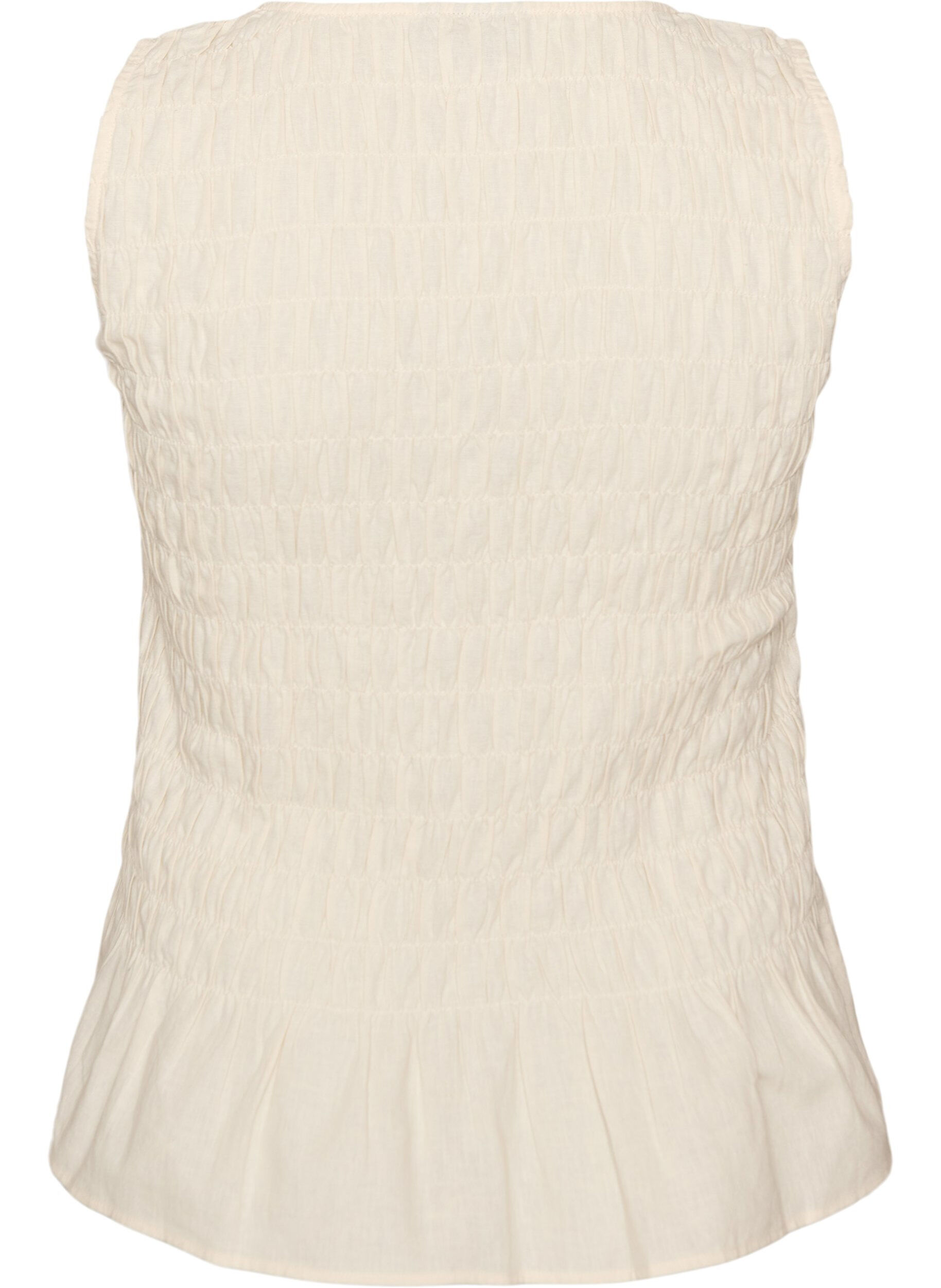 Zizzi&Auml;rmelloses Top aus Baumwolle und Leinen mit Smock, Vanille, Packshot image number 1