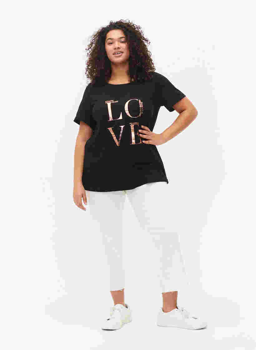 Kurzärmeliges T-Shirt aus Baumwolle mit Druck, Black W. Love , Model image number 3