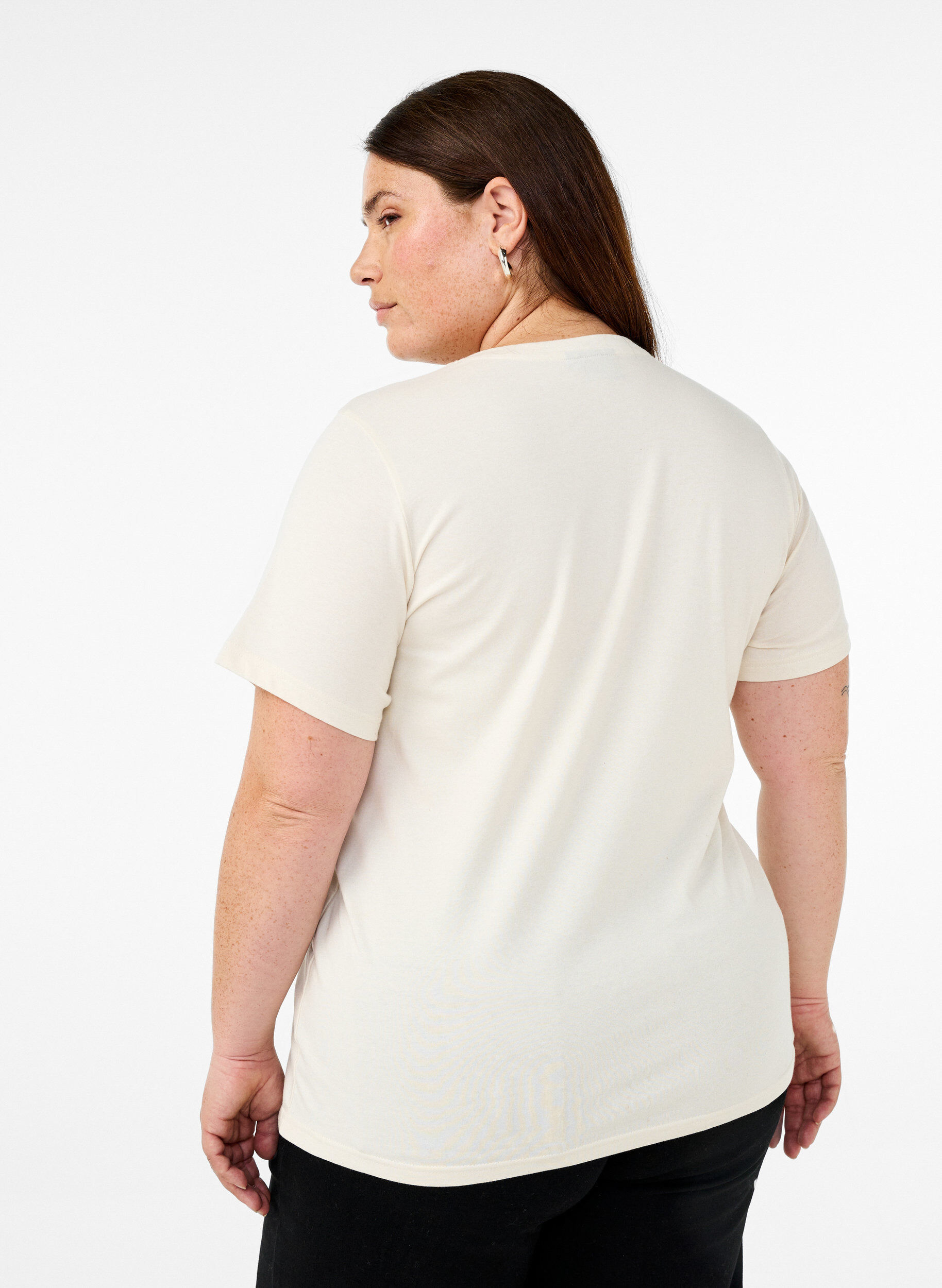 ZizziT-Shirt aus Bio-Baumwolle mit Print auf der Vorderseite, Vanille, Model image number 2