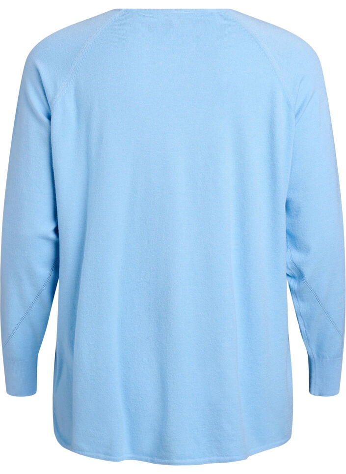 Strickbluse mit Rundhalsausschnitt und Strickmuster, Blau, Packshot image number 1