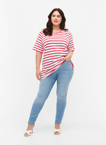 Gestreiftes T-Shirt aus Baumwolle, Bright Rose Stripes, Model image number 2