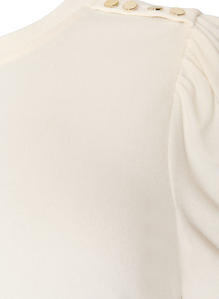 Bluse mit Knopfdetail und kurzen Puff&auml;rmeln, Beige, Packshot image number 2