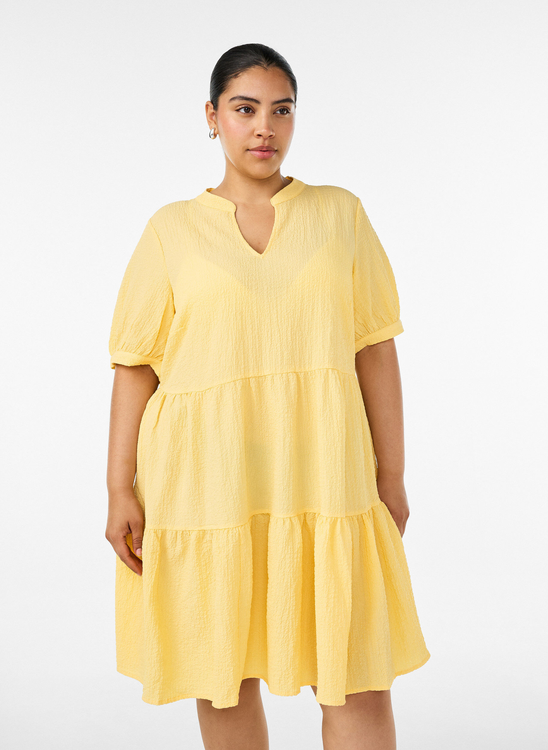 Kurzes A-Linien-Kleid, Gelb, Model